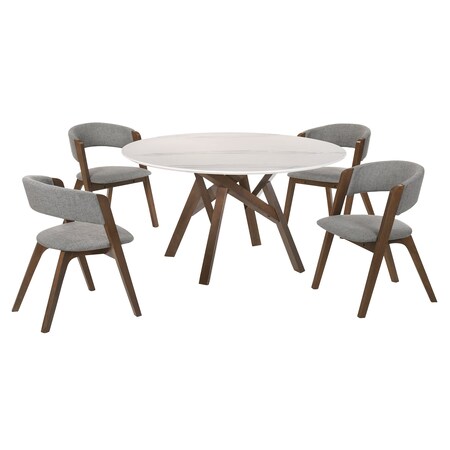 Armen Living Venus and Rowan 5 Piece Walnut and Marble Round Dining Set SETVEDIWA5A